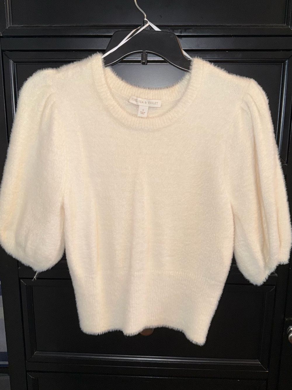Chelsea & Violet Cream Fuzzy Crewneck Sweater
